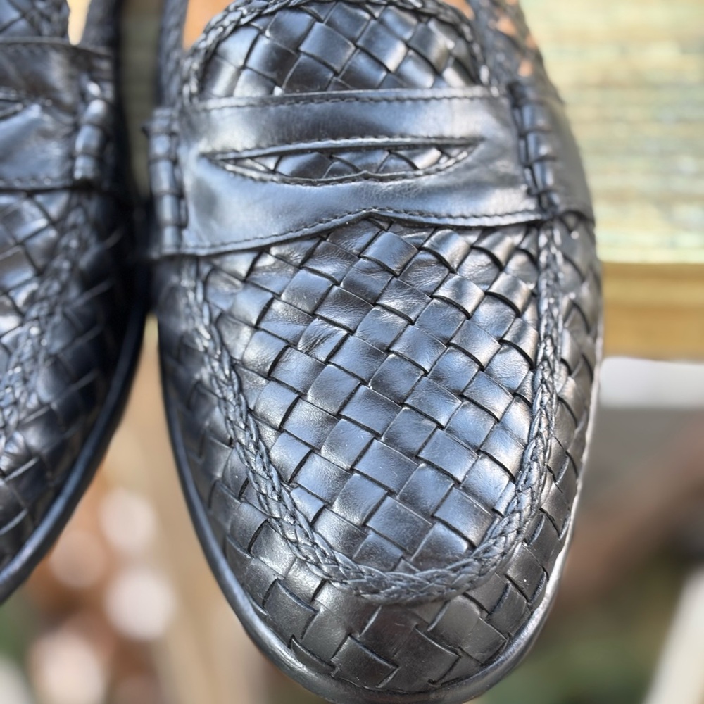 Zelli Italia Nicola Black Woven Calfskin Penny Loafers Handmade Italy Men 10.5M - Picture 11 of 14